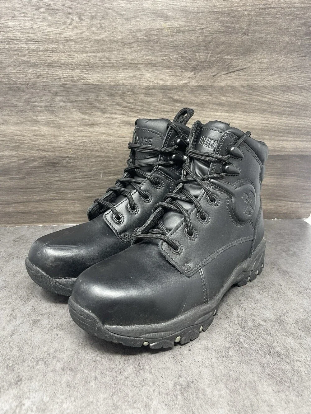 Iron Age Men’s Black Steel Toe EH SR Leather Work Boots Size 7.5 Tactical Safety